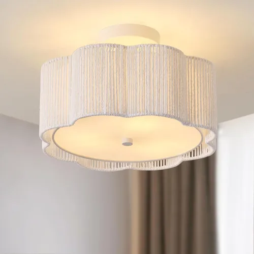 Miniatura 10 de Lámpara de Techo Empotrada de Ratán de 17.7", Luminaria de Techo Boho de 3 Luces Cerca del Techo, Lámpara de Techo de Ratán para Dormitorio, Amarillo