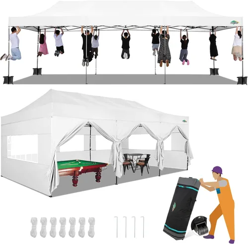 Miniatura 37 de COBIZI Toldo de 10 x 20 pies con paredes laterales, carpa de fiesta resistente para fiestas, bodas, tienda de campaña portátil plegable fácil