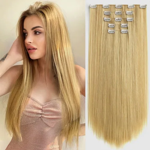 Miniatura 18 de Extensiones de cabello sintético con clip, color burdeos de 18 pulgadas de largo, invisibles, gruesas, extensiones de cabello lacio con clips, 5