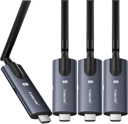 Miniatura 10 de Lemorele Transmisor y receptor HDMI inalámbrico, aleación de aluminio gris oscuro, 5 GHz hasta 656 pies, 1080P 60Hz, Plug and Play con monitor