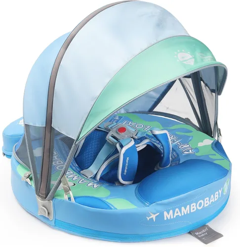 Mambobaby - Flotador con cola y toldo para bebé, anillo de natación para cintura infantil, entrenador de natación y flotador no inflable con correa
