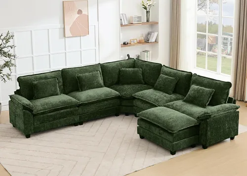 Miniatura 19 de Juego de sofá seccional modular de gran tamaño, sofá de nube convertible de asiento profundo, sofá esquinero grande en forma de L con cojines Beige