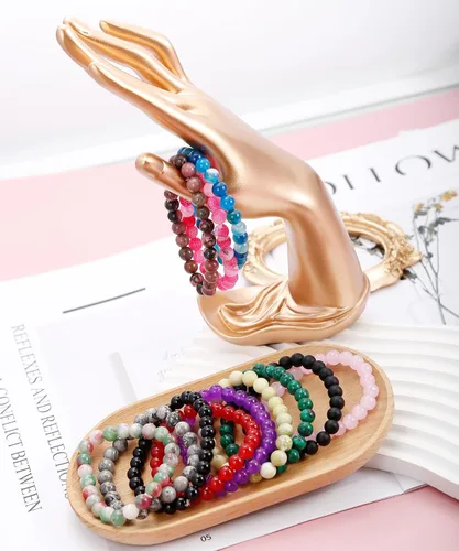 Miniatura 7 de BOMAIL Juego de 12 pulseras de piedras semipreciosas de 0.315 pulgadas (0.315 in), pulseras elásticas de cristal curativo para mujeres y hombres