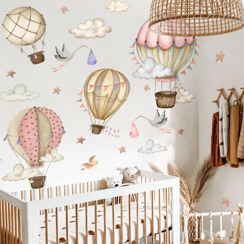 Globos de aire caliente extraíbles, calcomanías de pared, globos de acuarela, pájaros, estrellas, calcomanías de pared, pintura a mano, globos de