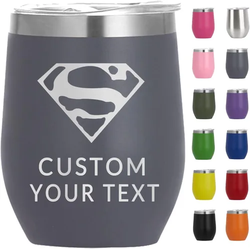 Miniatura 15 de Vaso de vino personalizado para mujer con tapa, grabado personalizado, aislados, de acero inoxidable, texto al vacío, regalos para café, vino, plata