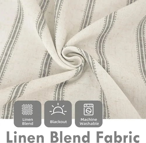 Miniatura 4 de DriftAway - Cortinas de mezcla de lino estilo granja opacas de 96 pulgadas de largo para dormitorio, cortinas de lino con rayas verticales Gris