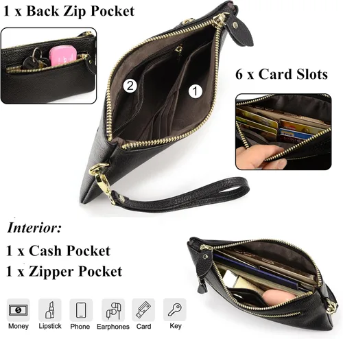 Miniatura 4 de Uromee Cartera de mano para mujer, de piel auténtica, con cadena de hombro desmontable