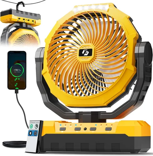 Miniatura 9 de FRIZCOL Ventilador de campamento 3 en 1 – Ventiladores portátiles recargables – Ventilador alimentado por batería de 24000 mAh con luz y control