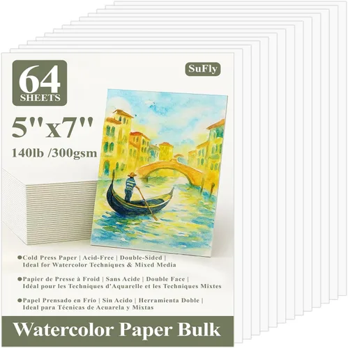 SuFly Bloc de papel de acuarela de 5 x 7 pulgadas, 64 hojas de papel de acuarela de prensa en frío de 140 libras, papel de pintura de acuarela para