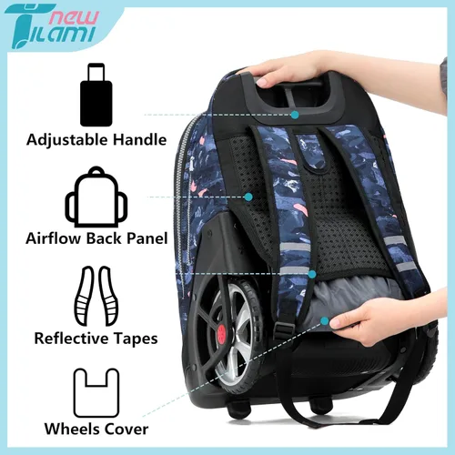Miniatura 121 de NEW TILAMI Mochila con ruedas de 19 pulgadas con bolsa de almuerzo para niñas y niños, mochila para laptop con ruedas, bolsa de mano duradera