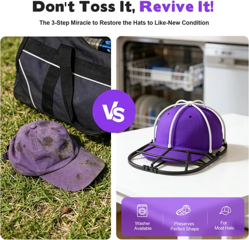 Miniatura 2 de Jaula para lavadora de sombreros para lavadora, estante limpiador de gorras de béisbol para lavadora y lavavajillas, moldeador de tapas estructurado