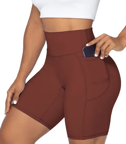 Sunzel - Pantalones cortos de ciclista para mujer con cintura alta, control de abdomen y bolsillos profundos