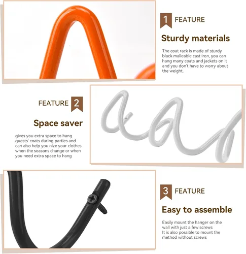 Miniatura 6 de Perchero de Pared con Montaje en Pared, Ganchos de Pared Creativos con Capacidad de 20KG, Fácil Instalación, Ganchos Multiusos para Abrigo, Negro