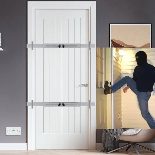 Barra de seguridad para puerta (acero inoxidable, 2 juegos) para uso como barra de seguridad de puerta, cerradura de refuerzo de puerta, protege la