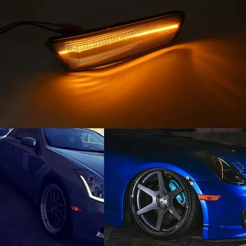 Miniatura 6 de Luces LED de marcador lateral para Infiniti G35 Coupe Skyline V35 2003-2007 lente ahumada ámbar LED delantero Fender intermitentes Conjunto