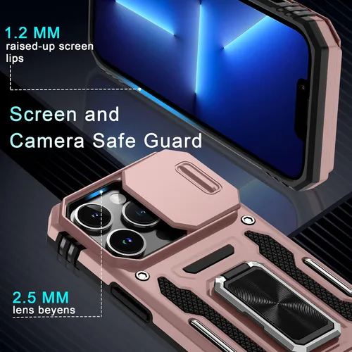 Miniatura 363 de DEERLAMN Funda para iPhone Xs Max con funda deslizante para cámara + protector de pantalla, soporte giratorio de anillo de grado militar a prueba