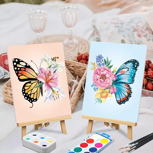 Miniatura 6 de Ctosree 12 juegos de lienzo predibujado para pintar adultos, kit de sorbo y pintura, lienzo preimpreso a granel para Pascua, Día de la Madre