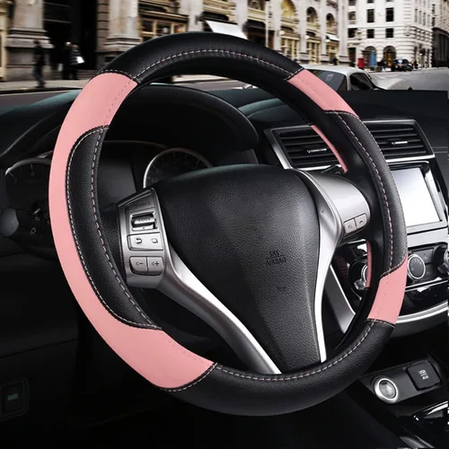 Miniatura 12 de Funda de cuero para volante de automóvil, protector antideslizante de cuero de microfibra transpirable, ajuste universal para la mayoría