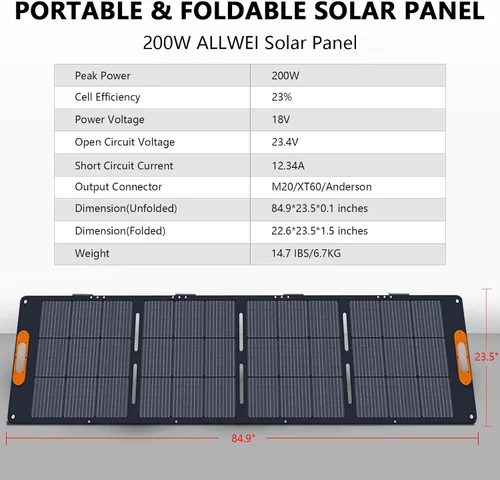 Miniatura 3 de ALLWEI Panel solar portátil de 200 W para generador solar de estación de energía de 1200 W 2400 W, salidas 3 en 1, cargador solar de 18 V