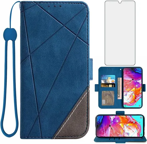 Asuwish Compatible con Samsung Galaxy A70 - Funda tipo cartera y protector de pantalla de vidrio templado, soporte para tarjetas, accesorios para