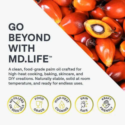 Miniatura 2 de MD.LIFE Aceite de palma – 32 onzas – Aceite de palma sostenible de grado alimenticio para cocinar – prensado en frío – Ácidos grasos y betacaroteno
