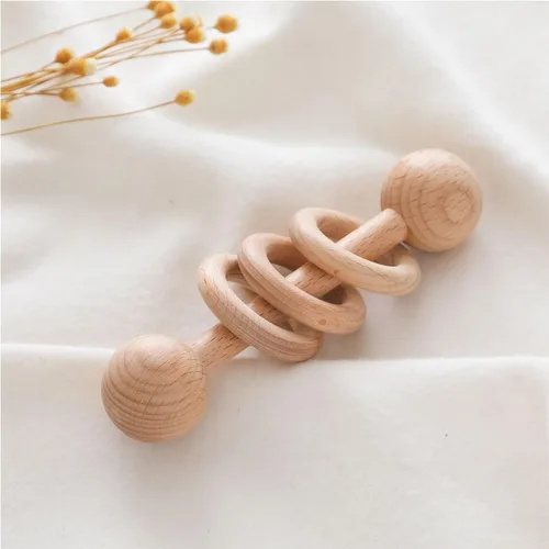 Miniatura 3 de Sonajero de madera para bebé, juguete de sonajero de madera para recién nacido, juguete Montessori de madera natural para bebé, juguete de regalo