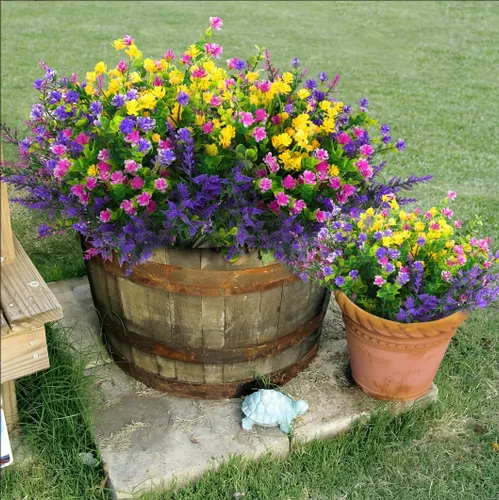 Miniatura 9 de Hananona 12 piezas de flores artificiales para exteriores, plantas artificiales falsas resistentes a los rayos UV, flores de plástico a granel