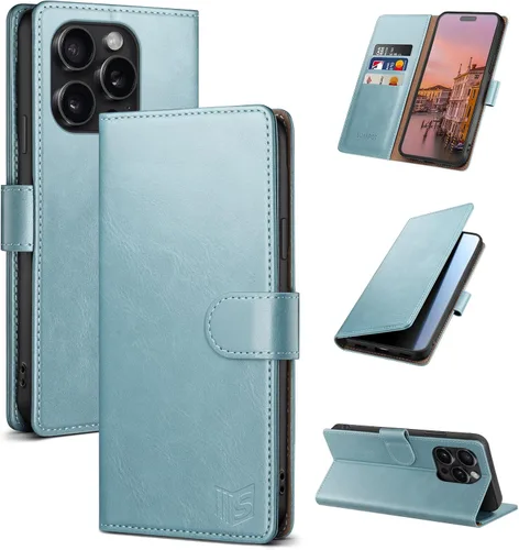 Miniatura 17 de SUANPOT Diseño para iPhone 15 Pro Max 6.7 pulgadas Funda tipo cartera con tarjetero de crédito RFID, funda de piel sintética para mujeres y hombres
