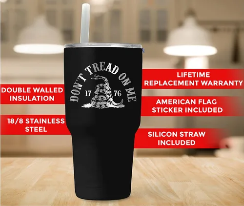 Miniatura 6 de Gadsden Flag Don't Tread on Me - Vaso patriótico de 30 onzas, taza de viaje con la bandera estadounidense, taza de café patriótica, doble