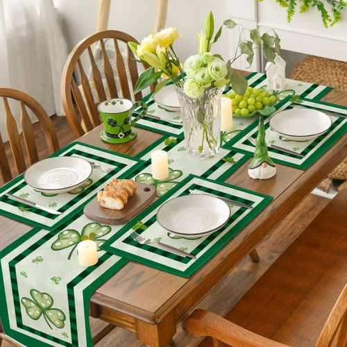 Miniatura 4 de Artoid Mode Juego de 4 manteles individuales verdes con citas del día de San Patricio para mesa de comedor, 12 x 18 pulgadas, trébol de la suerte