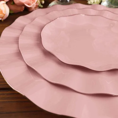 Miniatura 13 de Tableclothsfactory Paquete de 10 platos redondos de plástico negro de 6 pulgadas para ensalada de postre, platos desechables con borde ondulado