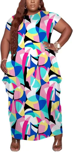 YeGine - Vestido tipo camiseta largo de talla extragrande con bolsillos y manga corta
