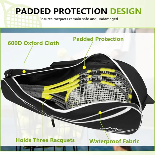Miniatura 6 de Bolsa de Tenis Himal para 3 Raquetas con Almohadilla Protectora, Bolsa de Raqueta de Tenis para Hombres y Mujeres, Entusiastas del Deporte de Todas