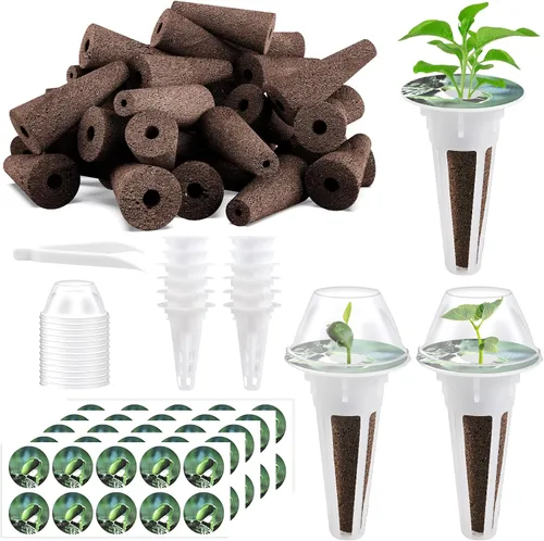 Miniatura 6 de Kit de 126 piezas de cápsulas hidropónicas Tigvio: cultiva cualquier cosa con 30 esponjas de cultivo, 30 cestas, 30 cúpulas, 30 etiquetas, 4