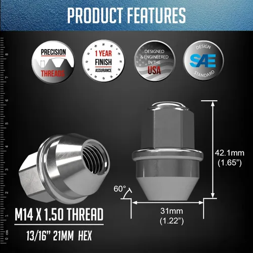 Miniatura 3 de Wheel Accessories Parts 24 tuercas de llanta estilo OEM M14x1.5 14x1.5 rosca OEM de 1.66 pulgadas de largo cromadas 13/16 pulgadas 0.827 in Cromo