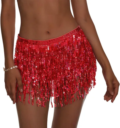 Miniatura 2 de Belly Dance Skirt Hip Scarf Sequin Fringe Skirt Boho Clothes Tassel Disco Dress Rave Outfits for Women Girl Festival Playsuit