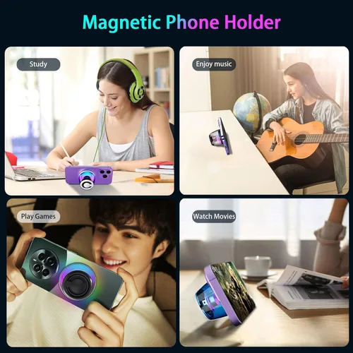 Miniatura 4 de Altavoz Bluetooth magnético, altavoz Bluetooth de inducción inalámbrico, mini soporte portátil para teléfono celular para iPhone, cordón y luz