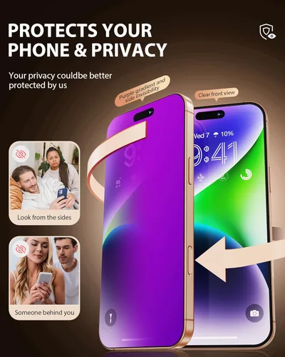 Miniatura 4 de PDDKISS Protector de pantalla de privacidad compatible con iPhone 17 Pro Max de 6.9 pulgadas, degradado morado, antiespía, anti luz azul, vidrio