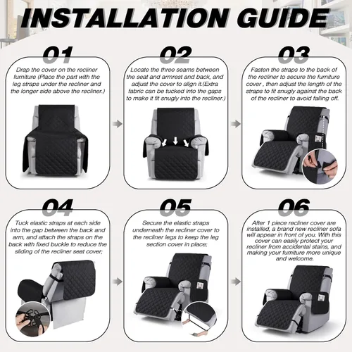 Miniatura 6 de TAOCOCO Fundas reclinables 100% impermeables, con correas para las piernas, funda de sofá reclinable reversible para silla reclinable, protector