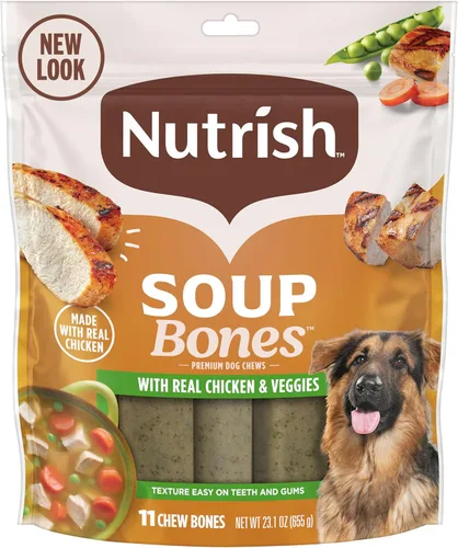 Nutrish Soup Bones Masticables Premium para Perros con Pollo Real y Verduras, Golosinas para Perros de Textura Suave, 11 Masticables, el Empaque