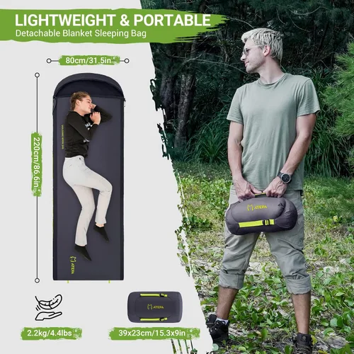 Miniatura 6 de ATEPA Duck Down Sleeping Bag/Blanket for Backpacking, Ultralight Lightweight Rectangular Warm Weather Summer Compact Waterproof Portable Sleeping