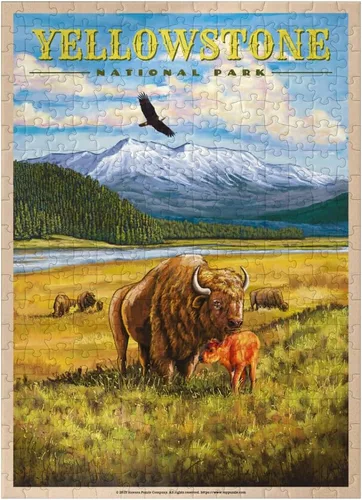 Miniatura 7 de MyPuzzle Yellowstone National Park - Bisons del valle de Hayden, póster de viaje vintage, rompecabezas prémium de 500 piezas para adultos