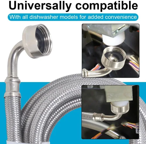 Miniatura 5 de TTFLEX Manguera universal para lavavajillas con codo FGH de 90 grados, línea de suministro de agua, acero inoxidable trenzado de alta calidad, 6 pies