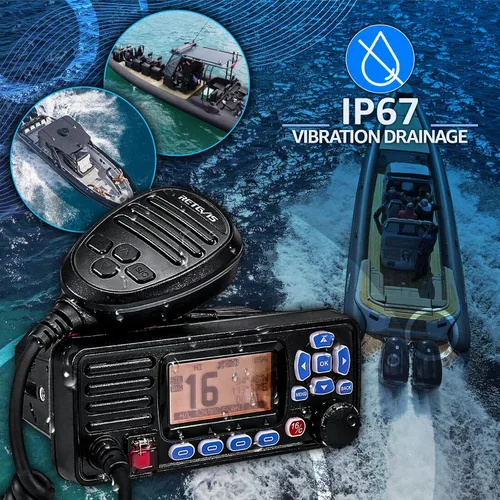 Miniatura 6 de Retevis RA27 Radio marina de montaje fijo con GPS y DSC, IP67 impermeable, largo alcance, clima NOAA de emergencia, todos los canales marinos