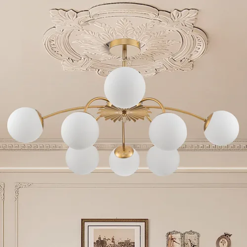 Miniatura 15 de Lámpara de araña Sputnik de 12 luces, color negro con burbujas de vidrio de leche Luces de techo semi empotradas, acento de flor, Art Deco