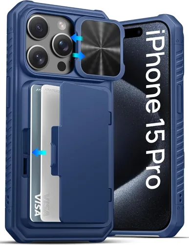Miniatura 16 de ATATOO Funda para iPhone 17, tarjetero integrado (almacena 3-5 tarjetas) y funda para cámara deslizante y bloqueo RFID, protección de grado militar