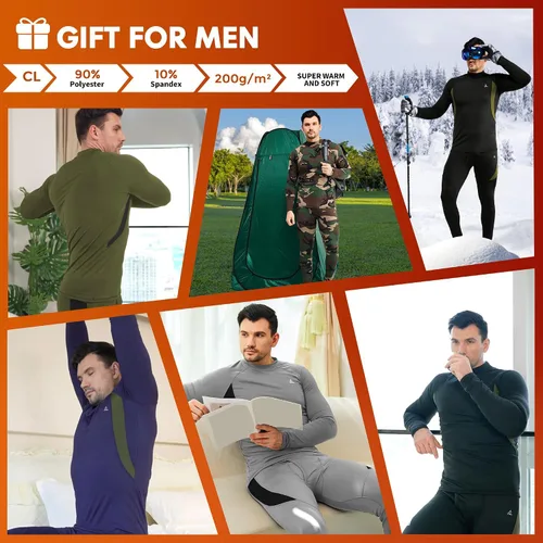 Miniatura 5 de CL convallaria Conjunto de ropa interior térmica para hombre con bragueta, capa base larga para invierno, equipo de caza, parte superior e inferior