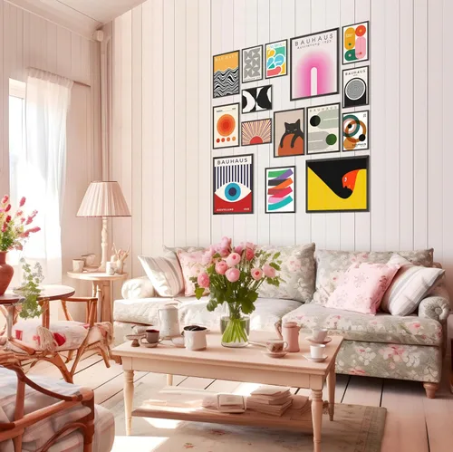 Miniatura 7 de MAZUKO 15 piezas de decoración de pared boho – Arte de pared moderno de mediados de siglo, pósteres boho, pósteres para la estética
