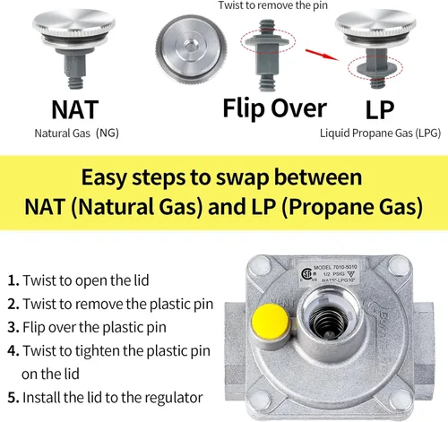 Miniatura 5 de BurnTouch - Regulador de gas 7010-5010 1/2 PSIG 1/2 pulgada NPT gas natural y propano líquido NAT 5 pulgadas - GLP 10 pulgadas WC, para cocinas