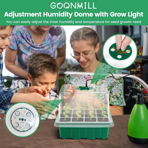 Miniatura 2 de Bandeja de inicio de semillas con luz de crecimiento, 5 paquetes de bandeja de inicio de plantas kit iniciador de plántulas con base de cúpulas